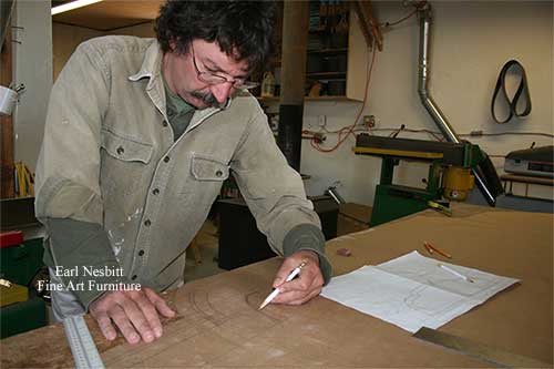 Earl designing template for custom made art deco cabinet